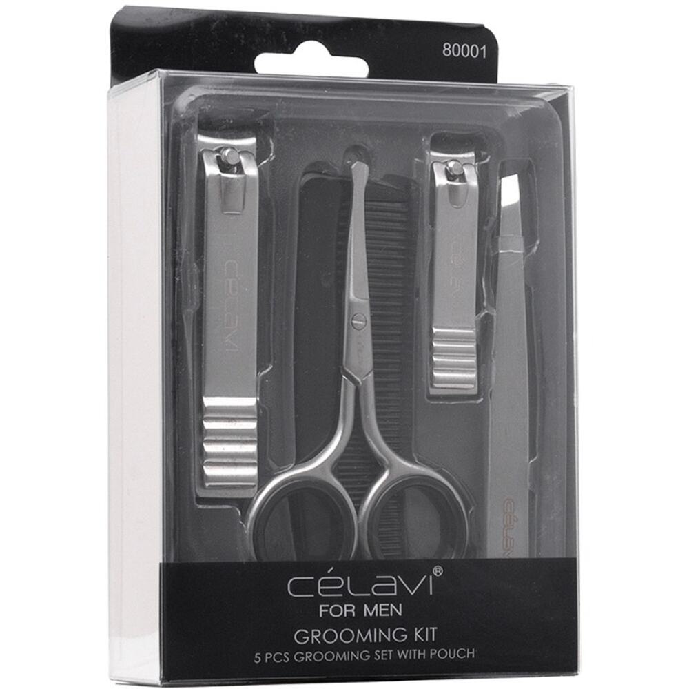 #83-85 Celavi Men 5Pc Grooming Set w/Pouch*Nail Clippers, Toe Nail, and Scissors